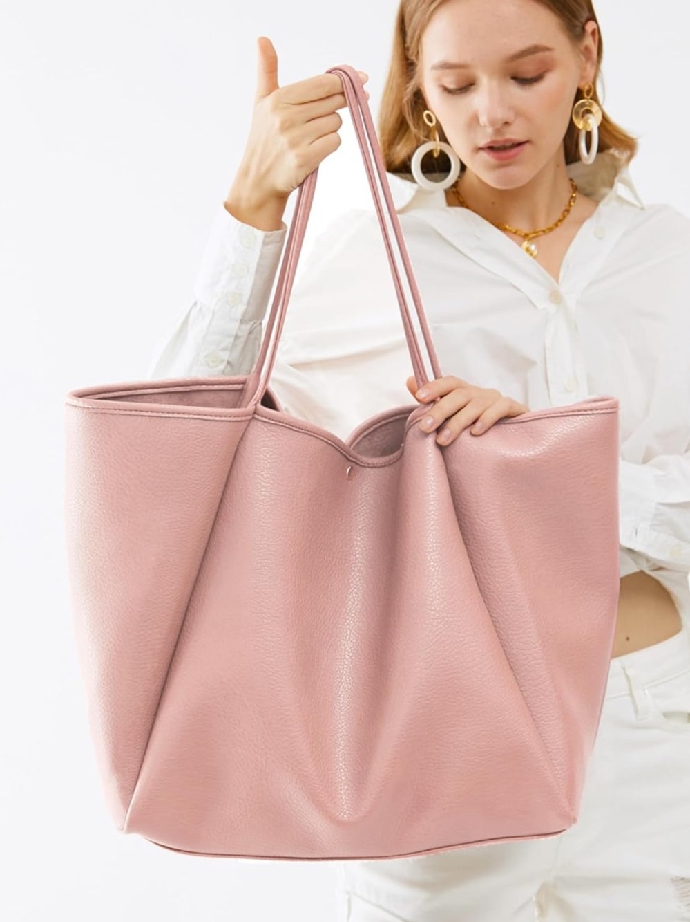 Oversize Leather Tote Weekender Bag Shopper Handbag Travel Purse - Picture 10 of 10